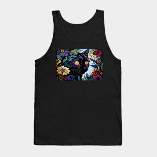 Black Cat in the Flowers Tank Top